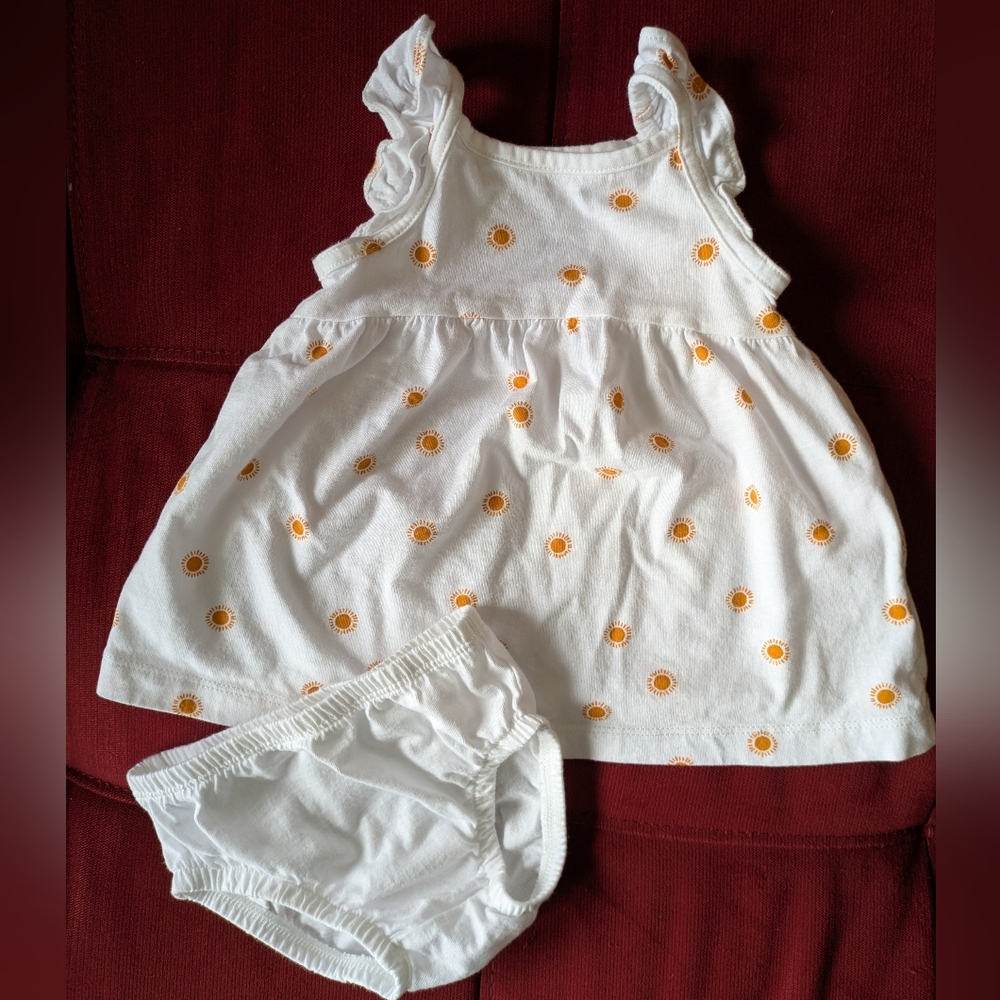 Carter's White Sunflower Dress And Diaper Cover Set - 3M